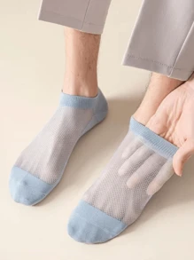 1/5 Pares de Meias Sólidas Respiráveis e Finas de Malha para Tornozelo Masculinas, Adequadas para Primavera e Verão