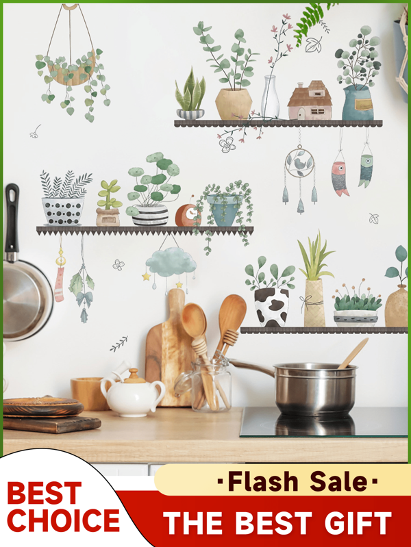 1pc Creative Potted Plant Stickers Durable Waterproof PVC Stickers Self-Adhesive And Easy To Peel Suitable For Kitchen Stoves, Restaurants, Living Rooms, Wall Decorations, Home Decorations, Spring Decorations, Make Your Home Look Brand New Holiday Decoration Stickers Birthday Graduation Gifts