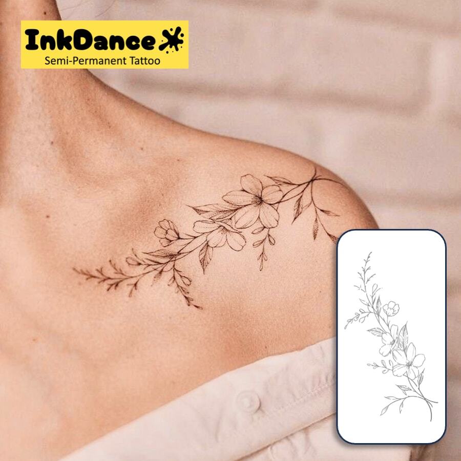 1 Kit "Minimalism Flowers" Revolutionary Technology Tattoos, Semi-Permanent Tattoos, Temporary Tattoos, Fake Tattoos, Water-Resistant, Authentic Tattoo Look, Plant-Based Tattoo, , Realistic, Flowers, C018