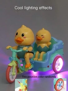 1 caja Juguetes electrónicos de bicicleta de tres ruedas con diseño de patito de dibujos animados, con música y luces, juguetes para bebés y niños, diseño de conejo