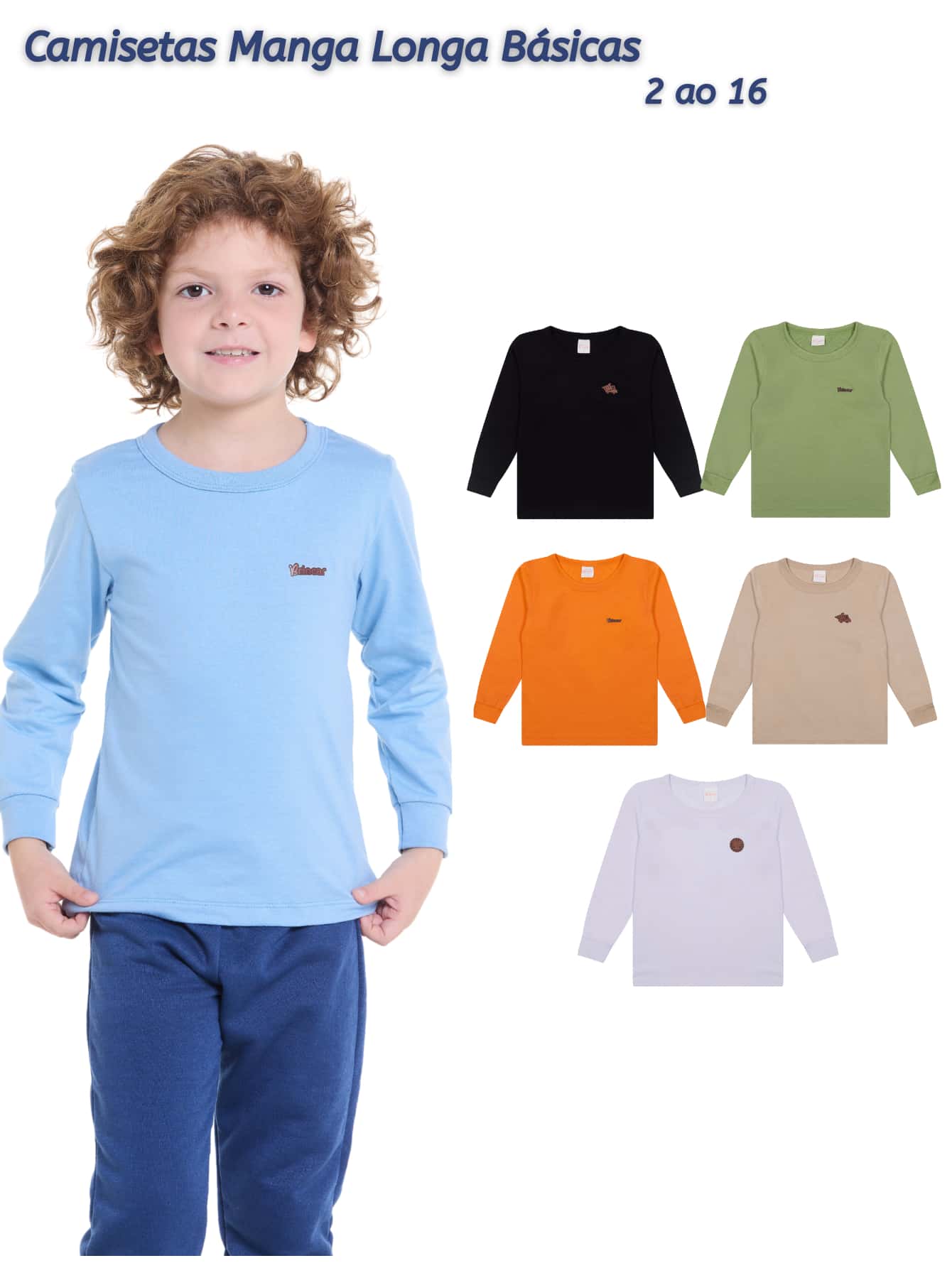Kit Of 4 Basic Long Sleeve T-Shirts In Premium Mesh For Youth And Children With Applique Sizes 2 To 16 - Multicolor - View 1