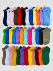 12/24 Pairs Of Ladies' Simple Candy-Colored Socks In Spring And Summer, With A Word Pattern, Elastic And Comfortable Solid Color Socks, Comfortable, Soft, Breathable And Versatile. Suitable For Everyday Wear - Multicolor - View 1