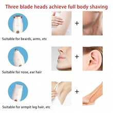 三合一可充电电动剃须刀、修剪器和脱毛器，小巧便捷，轻松修剪面部、眉毛、鼻毛、腿部、手臂和胡须，无痛修容，是送给朋友、女友和生日的完美礼物，适合居家和旅行使用，配备150mAh电池