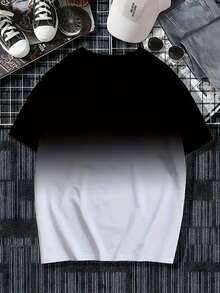 男士休闲几何印花圆领T恤 - 黑白撞色设计，常规版型，易于打理（手洗/干洗），适合休闲穿着，夏季时尚，透气面料，穿着舒适 - 彩色 - 查看 6