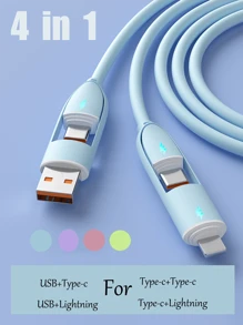 Cavo di ricarica 4 in 1 da 66W, caricatore , cavo di ricarica in silicone, compatibilità universale con dispositivi /Android/Type-C e Micro USB, ricarica portatile compatibile con , cavo di ricarica compatibile con 16/15/14/13/12/11, S24/S23/S22/S21, Vivo, universale, compatibile con 16, 16 Pro Max, 15, 15 Plus, 15 Pro, 15 Pro Max, compatibile con Redmi, compatibile con OnePlus Type C, Lightning