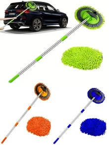 1pc 48.8in Microfiber Car Wash Brush & Mop Set - Chenille Sponge Duster, Scratch-Free Long Handle Kit For Cars, Trucks, SUVs, RVs, Boats