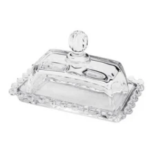 Manteigueira com Tampa Vidro Cristal Pérola 14x10x9cm - Transparente - Visão 3