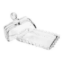 Manteigueira com Tampa Vidro Cristal Pérola 14x10x9cm - Transparente - Visão 2
