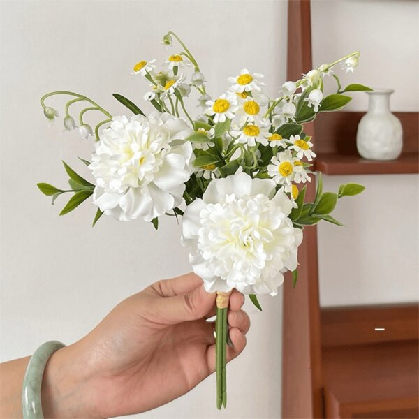 1 set de ramos de flores artificiales con hortensias, margaritas, eucalipto, flores falsas de 26 cm para decoración de pared, sala de estar, dormitorio, boda, fiesta, decoración de escritorio, hogar, cocina, boda, mesa, centros de mesa, oficina, jardín, exterior, casa, patio, decoración de primavera, verano, otoño e invierno, decoración de otoño