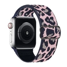 别致豹纹尼龙表带适用于 Series 9/8/7/6/5/4/3/2/SE，兼容 38/40/41 毫米和 42/44/45/49 毫米 - 安全扣式智能手表表带配件 - 藍粉紅色 - 查看 15