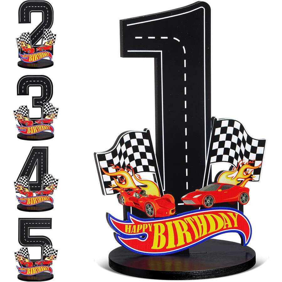 Racecar Numbers 1-9 Center Piece Decorations, Racecar Themed 9th Birthday Party Supplies, Wooden 9 Year Old Birthday Table Decor, Photo Props For 3 Years Old Boy - Black - View 1