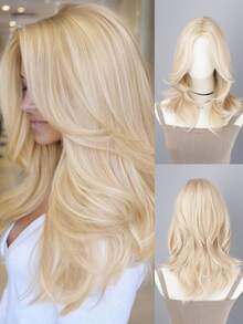 22 英寸金色合成假发，带流苏，耐热，中长，适合日常佩戴、派对、圣诞节和万圣节