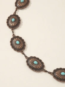 Retro Style Turquoise Inlaid Design Waist Chain For Women, Alloy Letter Decoration Waist Belt Fit For Dress, Beach, Wedding, All Seasons Summer