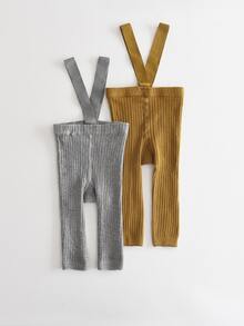 2 件纯色婴儿背带透气紧身裤，适合新生儿和幼儿 - 彩色 - 查看 10