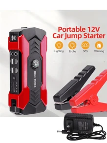Partida de emergência para carro com lanterna LED - Carregador de bateria de carro 12 V, carregamento rápido, ignição de emergência, bússola, compatibilidade com vários dispositivos para carros, motocicletas, caminhões, SUVs - Design vermelho durável
