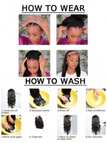 14inch Headband Wig Kinky Curly Wig Short Curly Water Wave Headband Wig Natural Black Headband Wig For Women, Glueless Half Wigs Synthetic Hair Curly Headband Wig - Black# - 查看 9