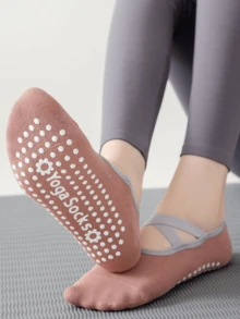 3/5 Paia di calzini da yoga multicolore, calzini sportivi antiscivolo con cinturini incrociati per pilates, balletto, danza e uso in palestra con suola in silicone, colore casuale - Multicolore - Visualizzare 4