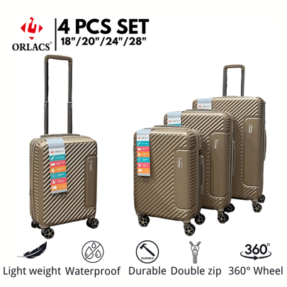 Juego de equipaje ORLACS, set de 4 piezas de 18"+20"+24"+28", hecho de material rígido ABS, ligero, con candado de seguridad TSA, expandible con cremallera doble, gran capacidad de almacenamiento y ruedas universales silenciosas de 360°