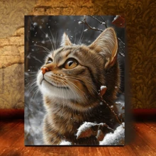 1 pieza, Pintura en lienzo de gato de dibujos animados sin marco, amigable para principiantes - Kit de pintura por números para adultos - Arte hecho a mano sin marco creativo para decoración de pared del hogar. Perfecto para decoración de sala de estar y comedor, perfecto para decoración de habitación, perfecto para decoración de habitación, vuelta al colegio, útiles escolares