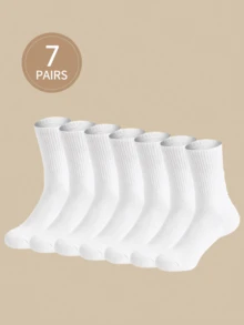 7 Pairs White Versatile Crew Socks For Women, Suitable For All Seasons, Fall - White - View 6