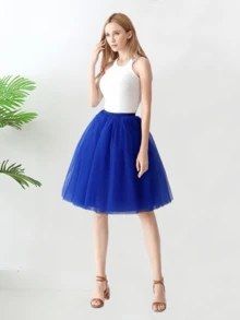 1 chiếc váy xếp ly vải tuyn dài vừa phải cạp cao dành cho nữ, có sẵn màu đen, trắng, đỏ, vàng, xanh nhạt, hồng, xanh ô liu, xanh nước biển, đỏ tía, sâm panh, xám xanh, dài 65cm, vải tuyn 4 lớp + 1 lớp lót, thích hợp cho đám cưới, tiệc tùng, biểu diễn, cosplay, sân khấu, khiêu vũ, trang phục mùa thu dành cho nữ - Nhiều màu - Xem 5