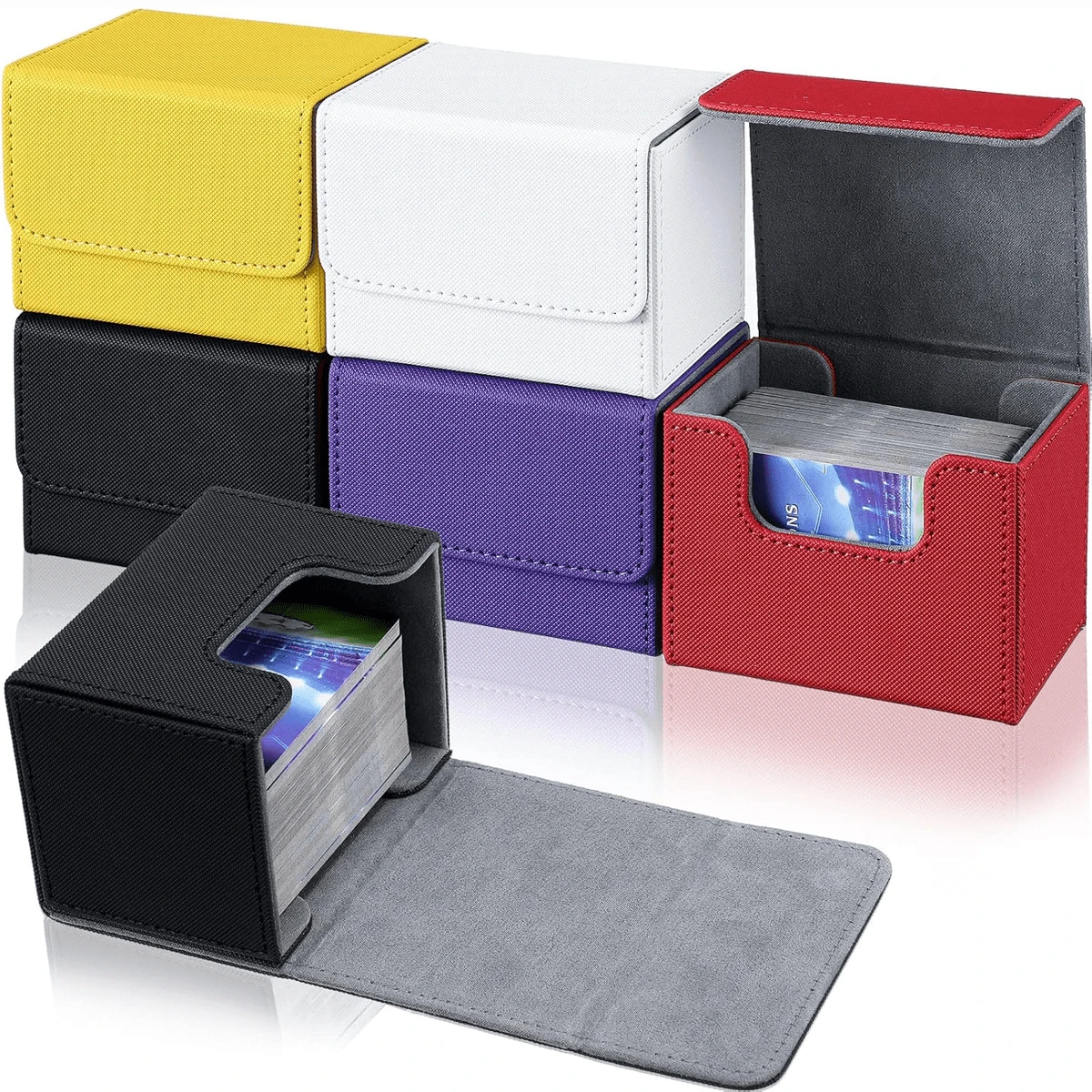 高级交易卡收纳盒兼容 MTG 卡，横向皮革卡夹可容纳超过 100 张 TCG 卡，磁性卡盒适用于《魔法：聚会指挥官》 - 彩色 - 查看 1