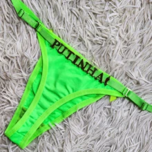 Personalized Panties Sexy Thong With Phrase Name Gold Letters Women's Lingerie Panties Immediate Shipping Romantic-French Funny Mesh Fabric Cool Breathable Elastic Simple Letter Panties Mid-Rise Boyfriend Gift - 青檸色 - 查看 2