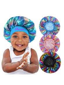 Customized Text Kids Sleeping Cap, Elastic Single Layer Laser Shower Cap, Wide Brim Children's Hat, Elastic Wide Brim Comfortable Night Cap, Lightweight Elastic Fitted With Adjustable Closure - Multicolor - View 4