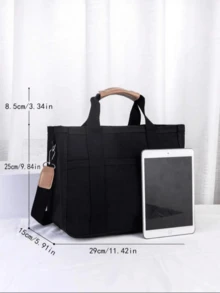 轻便，商务休闲通勤多口袋隔层手提包，适合少女、女大学生、新秀和白领人士，非常适合办公室、大学、工作、商务、通勤、户外、旅行、郊游、书包、大容量、便携，适合少女、女大学生，非常适合办公室、大学、中学、高中、工作、商务、通勤、办公室、大型学校手提包，多个隔层，非常适合海滩、学校、工作和日常使用 - 黑色 - 查看 7