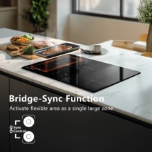 30 Inch Induction Cooktop - 4 Burner Built-In Electric Stove With Bridge-SYNC, Booster, Timer & Double Lock | 9000W 220-240V Hardwired, Black Glass Top - Black - View 9