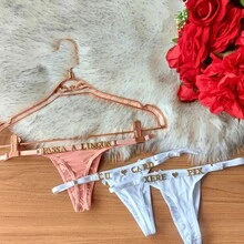 Personalized Panties Sexy Thong With Phrase Name Gold Letters Women's Lingerie Panties Immediate Shipping Romantic-French Funny Mesh Fabric Cool Breathable Elastic Simple Letter Panties Mid-Rise Boyfriend Gift - 乾枯玫瑰色 - 查看 2