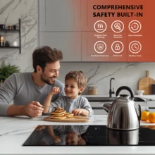 30 Inch Induction Cooktop - 4 Burner Built-In Electric Stove With Bridge-SYNC, Booster, Timer & Double Lock | 9000W 220-240V Hardwired, Black Glass Top - Black - View 11