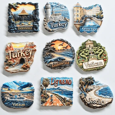 1 قطعة من المغناطيسات المثبتة على الثلاجة لشواطئ Lido Di Jesolo في إيطاليا، كارلوفي فاري، إندونيسيا، الفاتيكان، وتركيا، مغناطيسات صور ملونة، هدية ديكور منزلي للعطلات، أعياد الميلاد، والتخرج