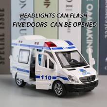 1 pièce Voiture jouet de simulation de camion de pompiers, ambulance, voiture de police SWAT, voiture de livraison avec sons et lumières, qui peuvent s'ouvrir avec des bruits de porte pour les enfants. Modèle de voiture à inertie, jouet pour la rentrée scolaire.