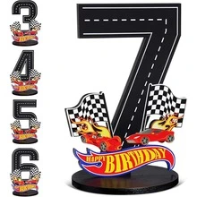 Racecar Numbers 1-9 Center Piece Decorations, Racecar Themed 9th Birthday Party Supplies, Wooden 9 Year Old Birthday Table Decor, Photo Props For 3 Years Old Boy - Black - View 13