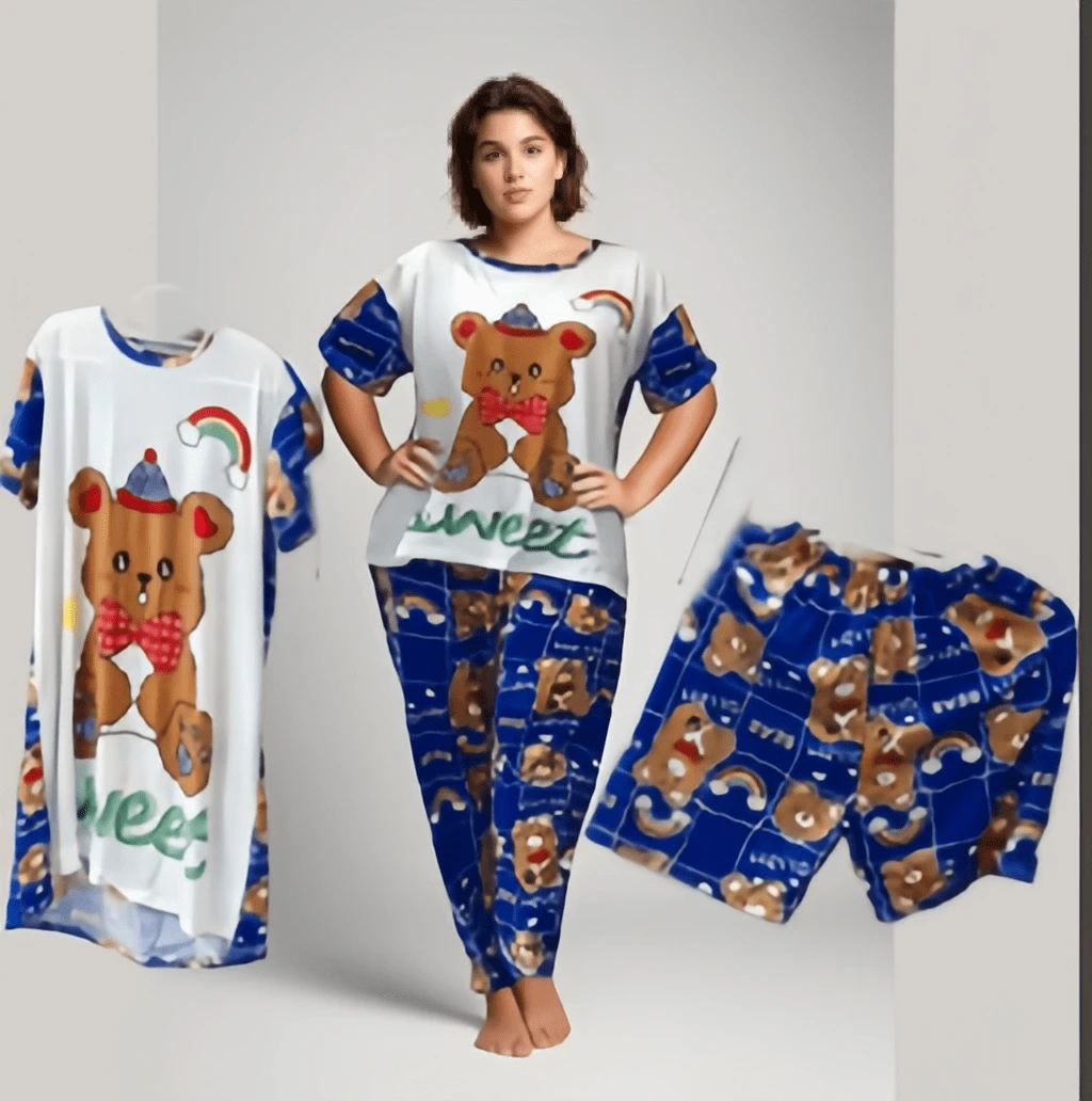 Pijamas de talla grande para mujer Conjuntos de pijama de 4 piezas para mujer Conjuntos de pijama de 4 piezas para mujer Regalo perfecto para el Día de la Madre. - Blanco y Negro - Ver 1