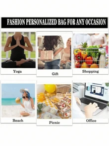 女士时尚旅行沙滩包 - 轻便黑色亚麻手提包和化妆包套装，印有椰子花、酒伞、橙子、葡萄柚等物品，适合海滩 - 黑色 - 查看 9