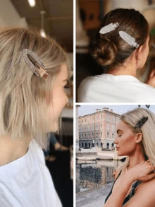 8个/4个无痕发夹，镶钻防弯折扁平造型夹，闪亮金属卷发夹，刘海无痕造型夹，化妆发夹，女士女孩美发工具，银色、金色、黑色，发饰，发夹爪夹，学习用品，头部饰品 - 彩色 - 查看 7