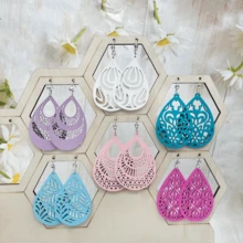 6 Pairs/Set, Fashionable Colorful Wooden Hollow Pendant Earrings, Elegant Minimalist Style - Multicolor - View 10
