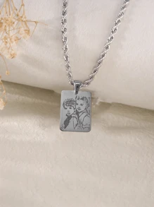 Collar personalizado con foto grabada, colgante de retrato personalizado grabado, collar de acero inoxidable de 18k, oro/plata, joyería personalizada familiar/de mascota, regalo perfecto, oro, elegante, colorido, vintage, simple, unisex, casual, lindos, personalizado, único, regalos ideales para él, regalos ideales para ella, novia, novio, papá, mamá, familia, amigos, para aniversarios, para cumpleaños, para graduación, para baile de graduación, para fiestas
