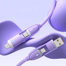 Cavo di ricarica 4 in 1 da 66W, caricatore , cavo di ricarica in silicone, compatibilità universale con dispositivi /Android/Type-C e Micro USB, ricarica portatile compatibile con , cavo di ricarica compatibile con 16/15/14/13/12/11, S24/S23/S22/S21, Vivo, universale, compatibile con 16, 16 Pro Max, 15, 15 Plus, 15 Pro, 15 Pro Max, compatibile con Redmi, compatibile con OnePlus Type C, Lightning