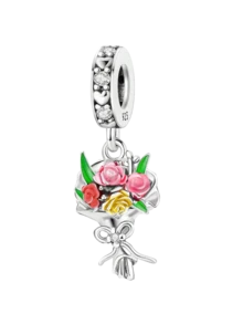 1Pc Fashionable Flower Tulip Clover Charm Bead Fit For Women Bracelets Bangles DIY Jewelry Making And Daily Outfit Matching Jewelry Decoration For Girls - Silver - View 15