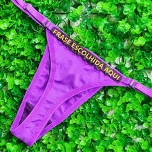 Personalized Panties Sexy Thong With Phrase Name Gold Letters Women's Lingerie Panties Immediate Shipping Romantic-French Funny Mesh Fabric Cool Breathable Elastic Simple Letter Panties Mid-Rise Boyfriend Gift - 紫色 - 查看 1