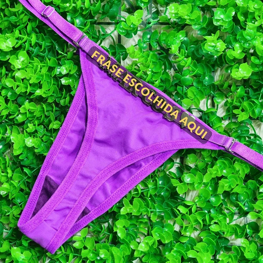 Personalized Panties Sexy Thong With Phrase Name Gold Letters Women's Lingerie Panties Immediate Shipping Romantic-French Funny Mesh Fabric Cool Breathable Elastic Simple Letter Panties Mid-Rise Boyfriend Gift - 紫色 - 查看 1