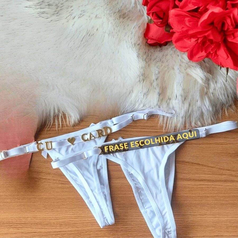 Personalized Panties Sexy Thong With Phrase Name Gold Letters Women's Lingerie Panties Immediate Shipping Romantic-French Funny Mesh Fabric Cool Breathable Elastic Simple Letter Panties Mid-Rise Boyfriend Gift - 白色 - 查看 1