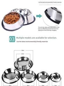 1pc Pet Stainless Steel Food Bowl, Anti-Spill & Anti-Skid Silver Stainless Steel Dog Bowl, Easy-Clean Cat Feeding Bowls, Multiple Styles And Sizes Available (Diameter: 15cm, 18cm, 22cm), Pet Feeding Supplies