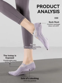 3/5 Paia di calzini da yoga multicolore, calzini sportivi antiscivolo con cinturini incrociati per pilates, balletto, danza e uso in palestra con suola in silicone, colore casuale - Multicolore - Visualizzare 1