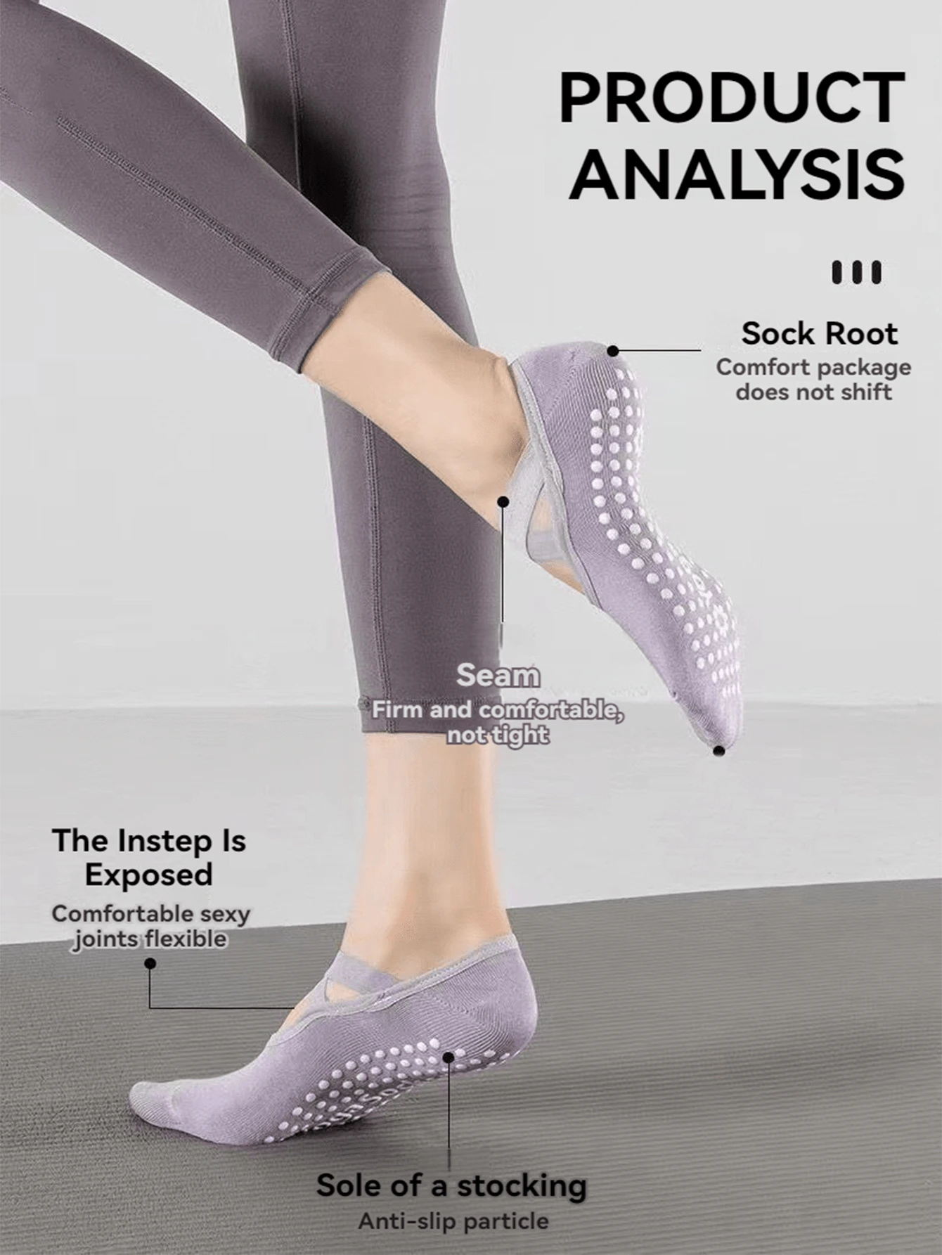 3/5 Paia di calzini da yoga multicolore, calzini sportivi antiscivolo con cinturini incrociati per pilates, balletto, danza e uso in palestra con suola in silicone, colore casuale - Multicolore - Visualizzare 1