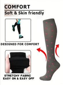 1 Pair Copper Wellow Compression Socks Women Men 15-20 Mmhg Knee High Pregnant Nurses Pregnancy Maternity Medical Cute Sports Gold Fit Cycling Adult Support Hose Circulation Long Women