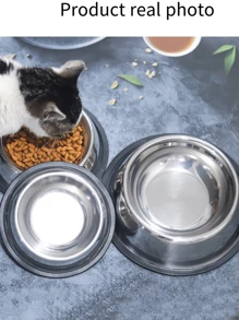 1pc Pet Stainless Steel Food Bowl, Anti-Spill & Anti-Skid Silver Stainless Steel Dog Bowl, Easy-Clean Cat Feeding Bowls, Multiple Styles And Sizes Available (Diameter: 15cm, 18cm, 22cm), Pet Feeding Supplies